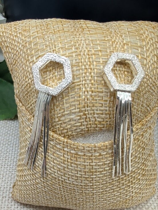 Milor Jewelry - Milor Italy 925 Sterling Silver Hexagon Fringe Tassel Drop Earrings Vintage